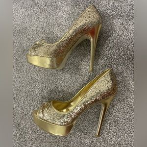 Gold glitter women’s high heels